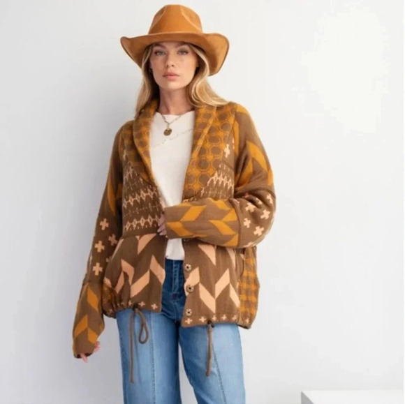New Easel Ethnic Printed Knit Sweater Cardigan L - Picture 2 of 6